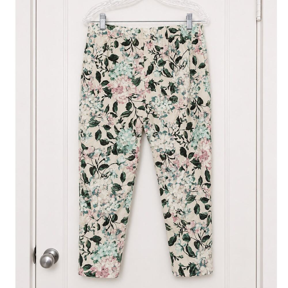 J.Jill Linen Stretch Floral Crop Pants Petite Medium Pull-On Casual